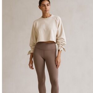 Varley Cropped Crewneck‎ Sweatshirt w/ Tie Cuff Sleeves Neutral Osprey